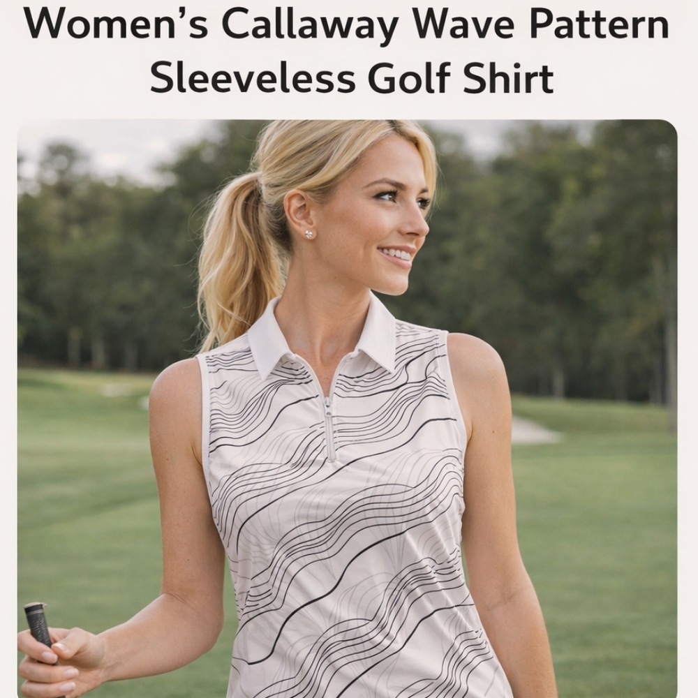 Callaway Sleeveless Performance Womens Golf Polo Black & White Wave Pattern- XL - Picture 3 of 7